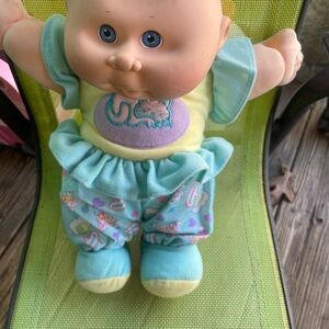 Plush Baby Doll in Aqua and Yellow - Soft Cuddly Playtime Friend